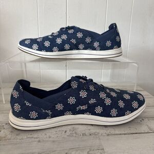 Cloudsteppers by Clarks Blue Denim Floral Sneakers Shoes Women's Size 12 W